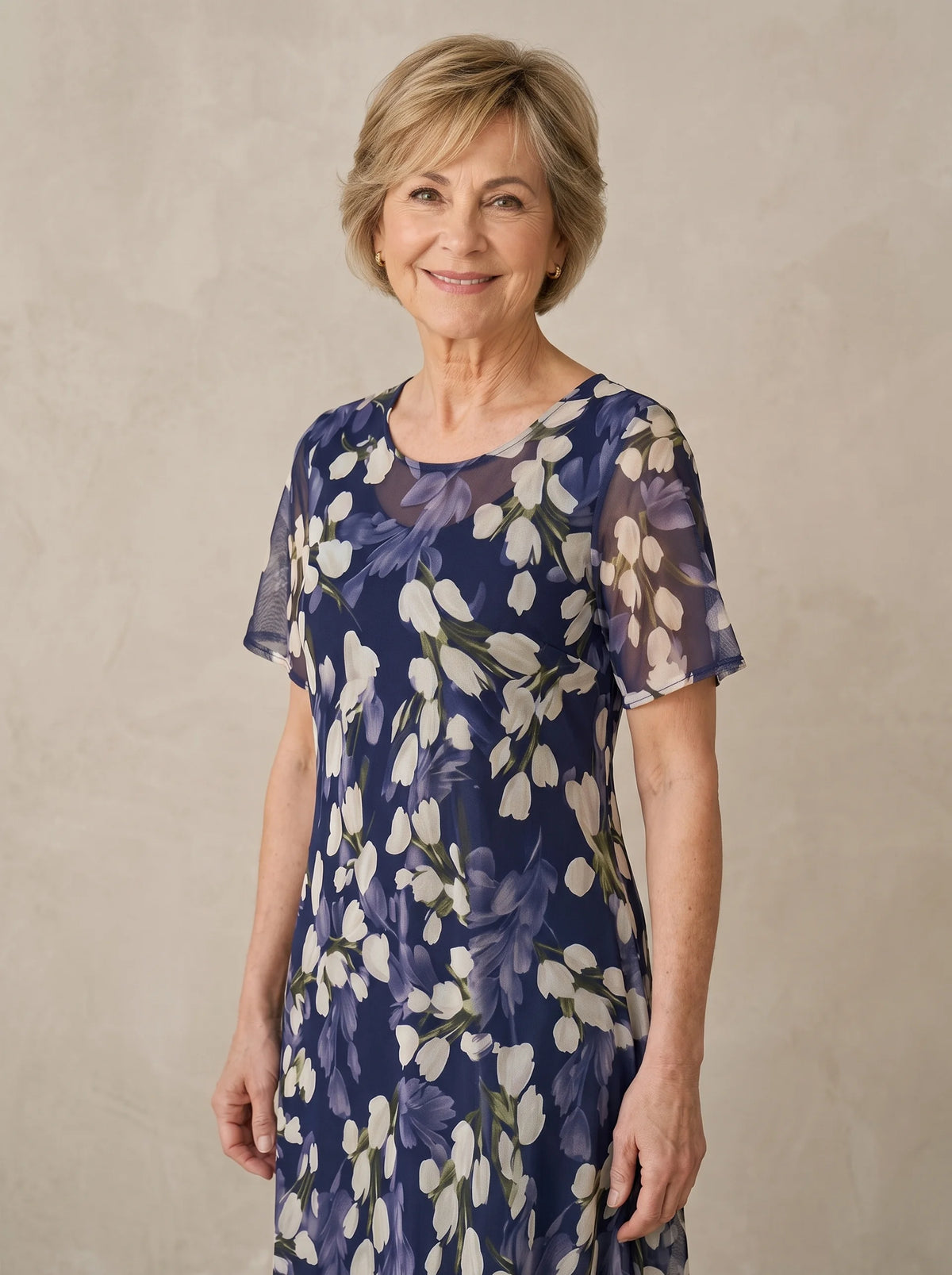 Florenza – Women's Elegant Navy Floral Midi Dress
