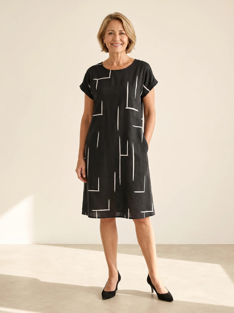 Elunara – Women's Pocketed Dolman Dress with Abstract Print
