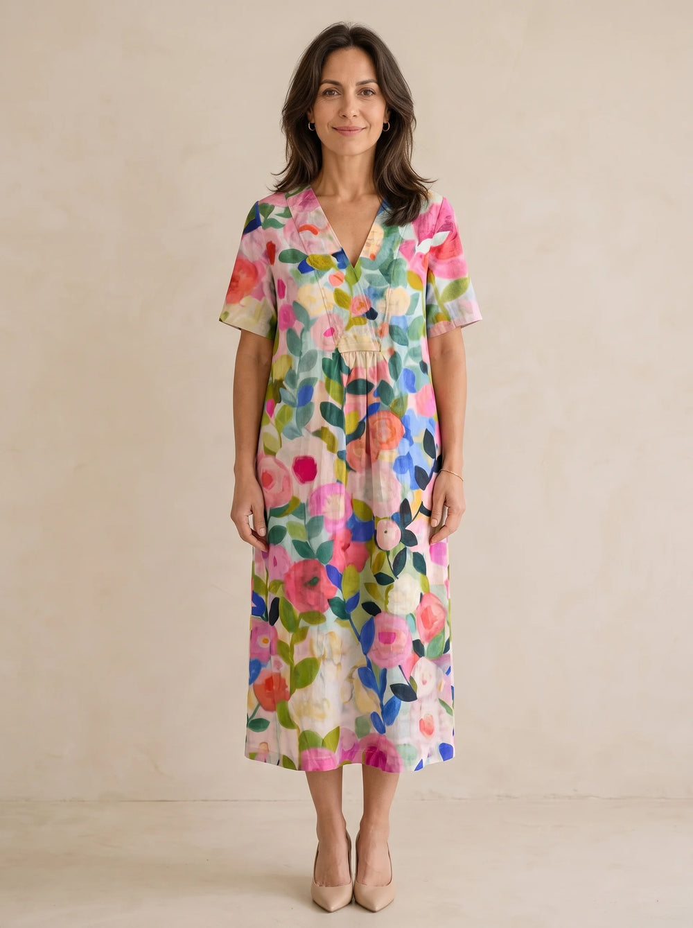 Florenza – Women's Painted Floral Plus-Size Midi Dress