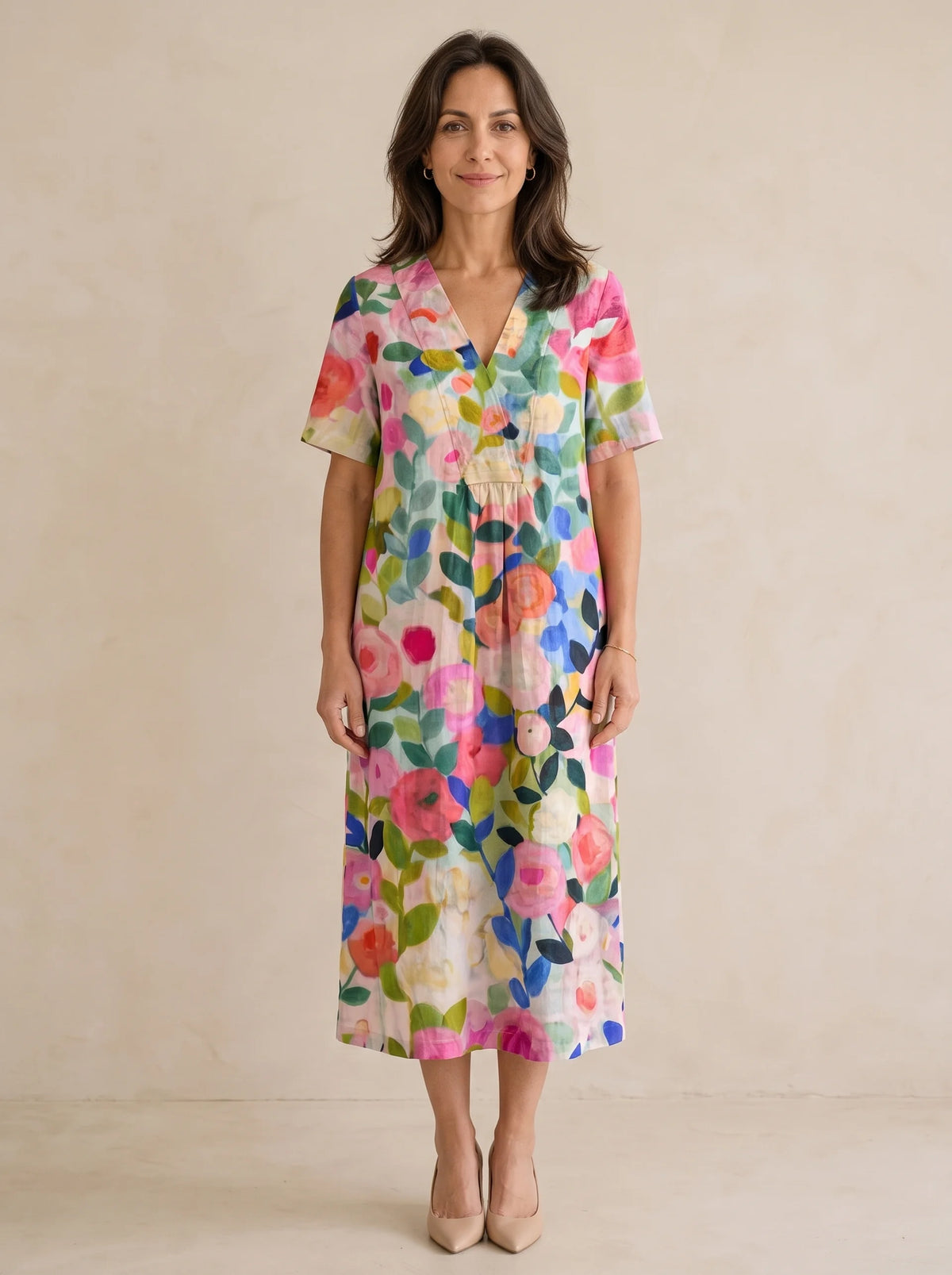 Florenza – Women's Painted Floral Plus-Size Midi Dress