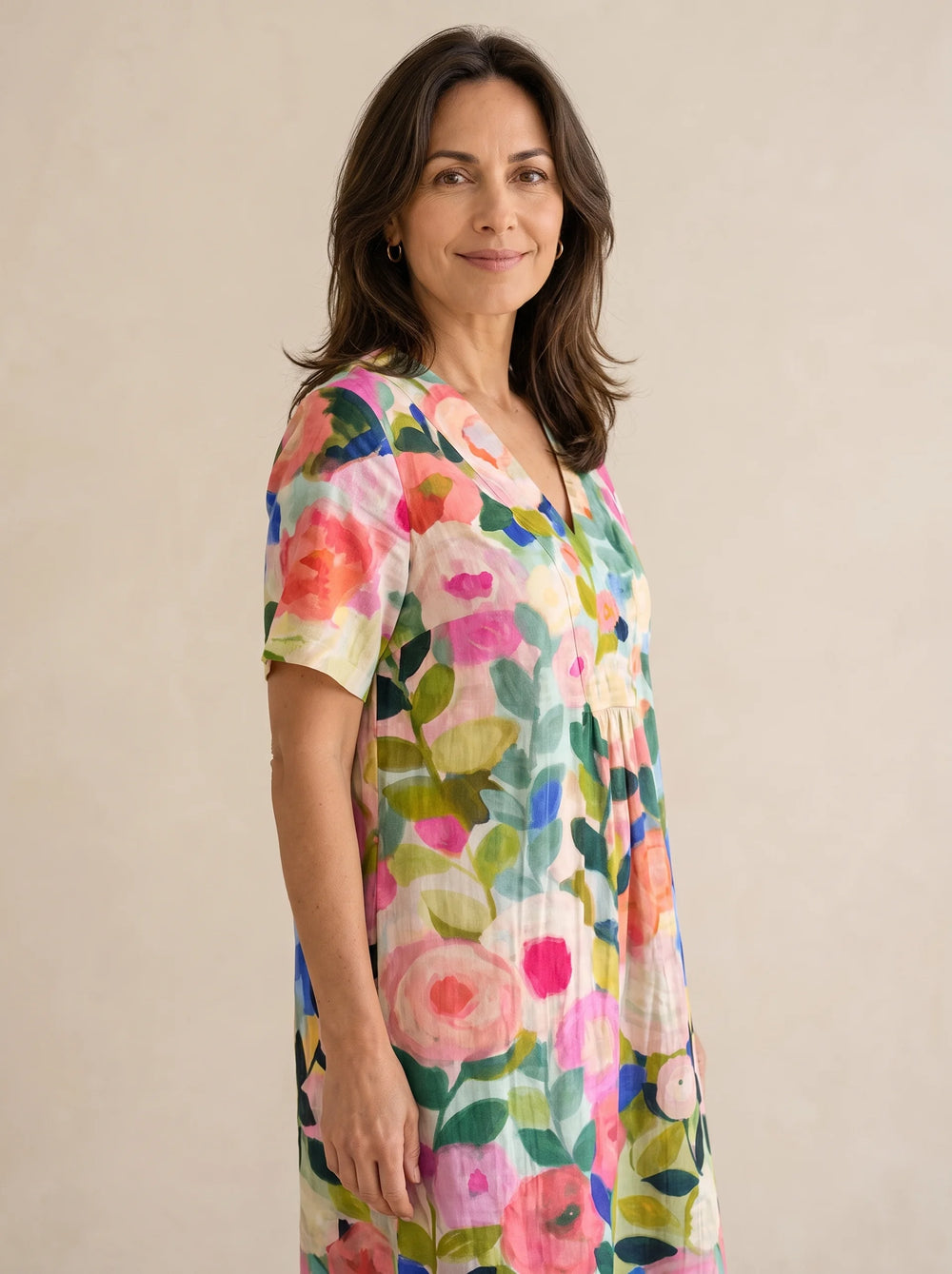 Florenza – Women's Painted Floral Plus-Size Midi Dress