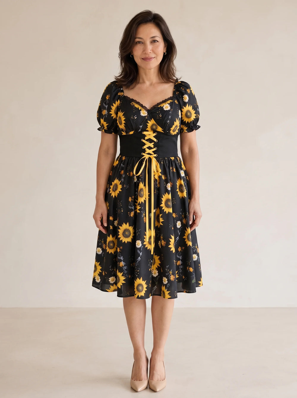 Florenza – Women's Sunflower Corset Midi Dress