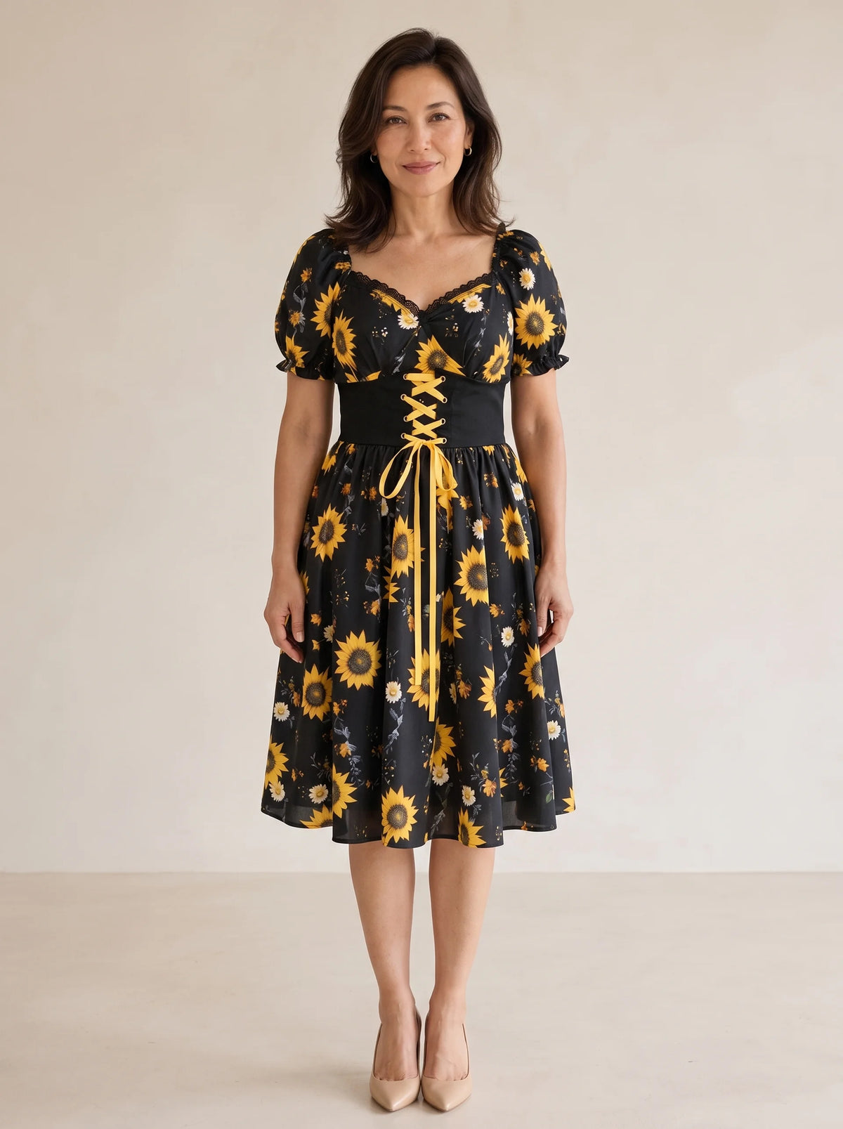 Florenza – Women's Sunflower Corset Midi Dress