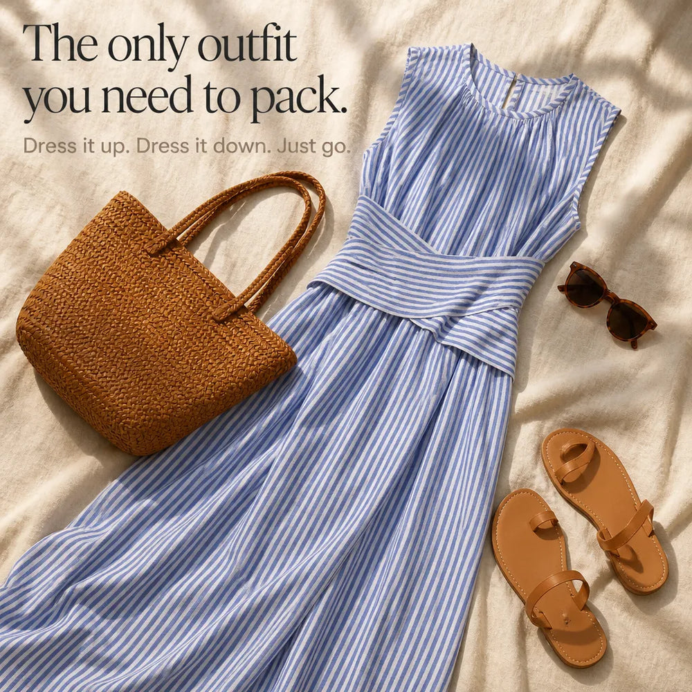 Marellé – Striped Wrap Waist Maxi Dress Sleeveless