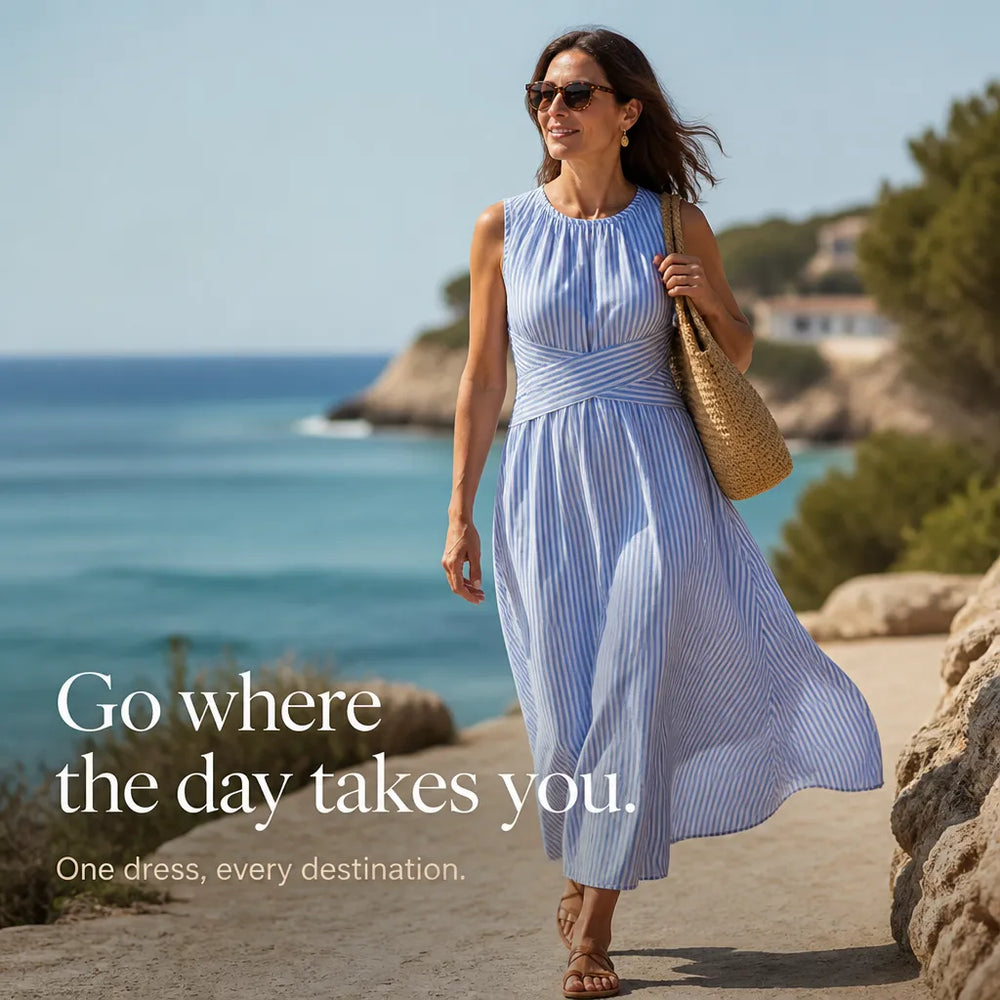 Marellé – Striped Wrap Waist Maxi Dress Sleeveless