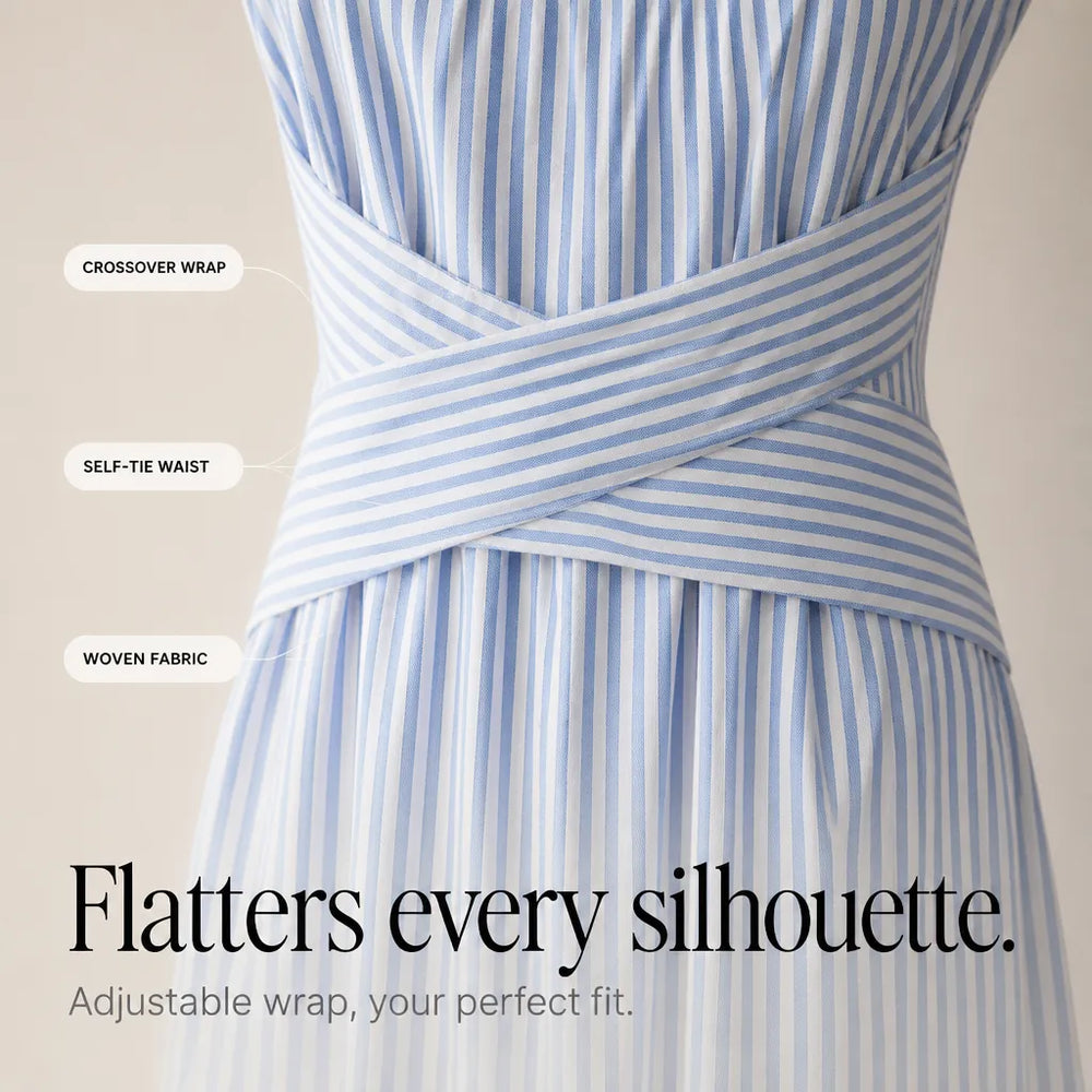 Marellé – Striped Wrap Waist Maxi Dress Sleeveless