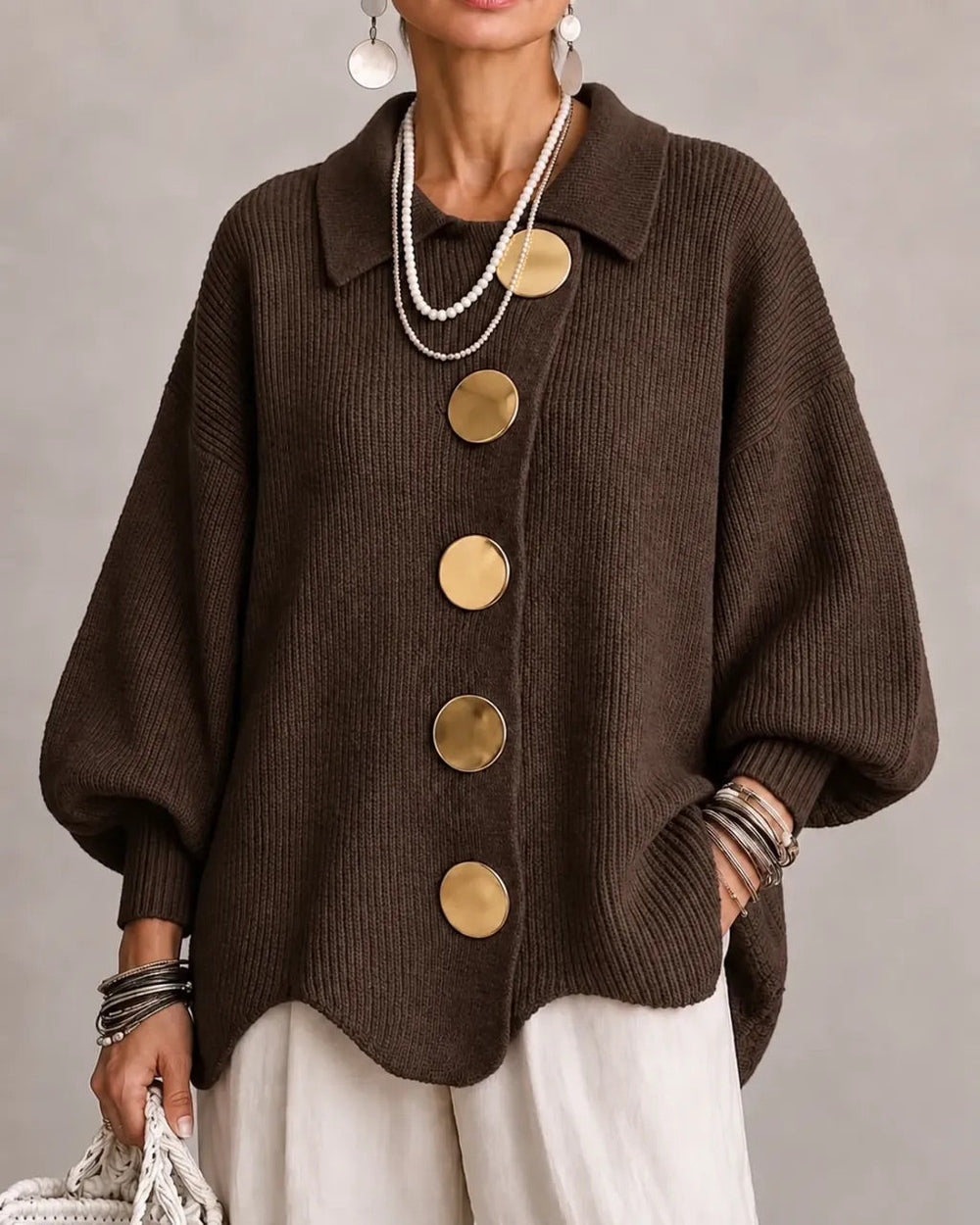 Karina - Oversized Collared Button Cardigan