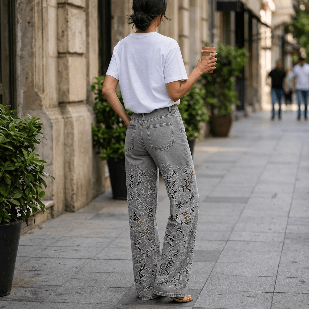 Laceveil – Women's Floral Lace Patchwork Wide Leg Jeans