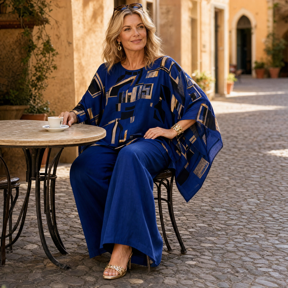 Vesara™ Elegant Batwing Top & Wide-Leg Pants Set