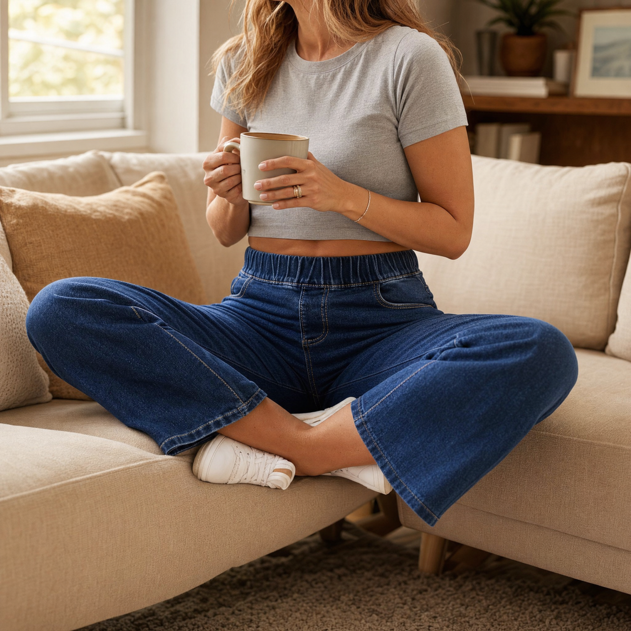 Lounette™ Elastic-Waist Cropped Denim Jeans for All-Day Comfort
