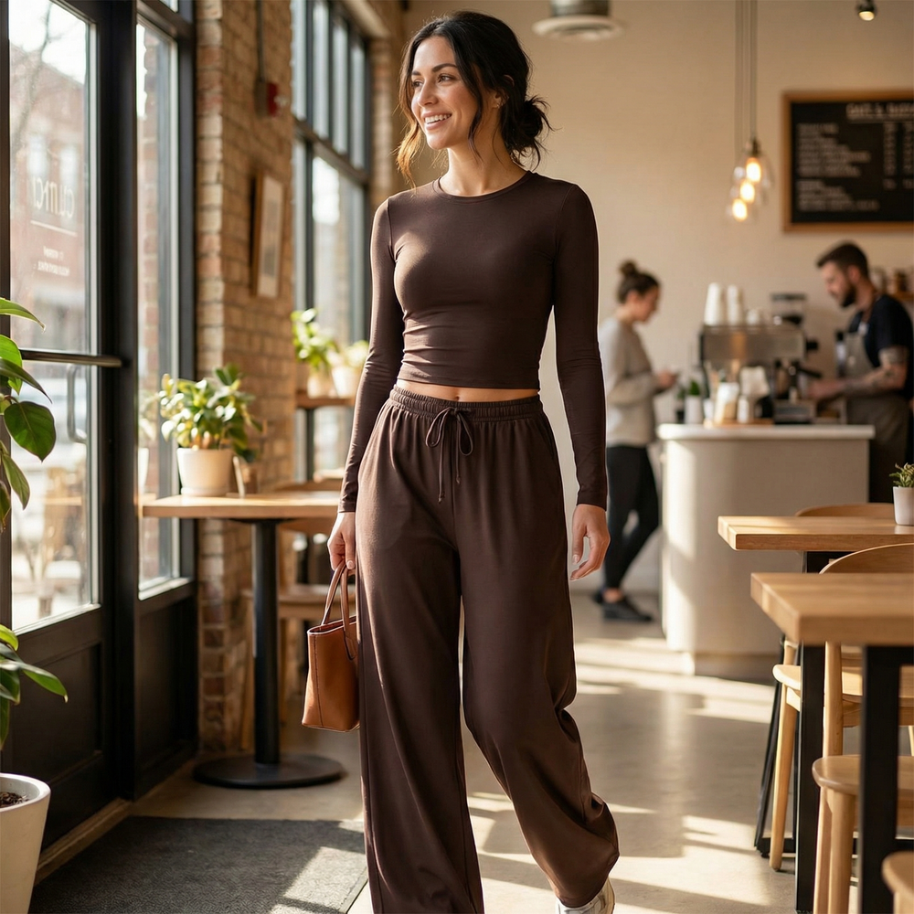 Velaire – Soft Crop Top and Wide Leg Pants Set