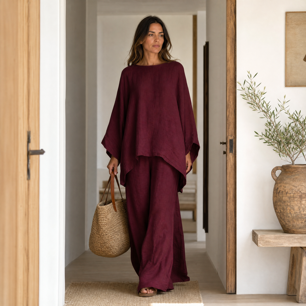 Lunavia – Women's Flowy Batwing Top and Wide-Leg Pants Set
