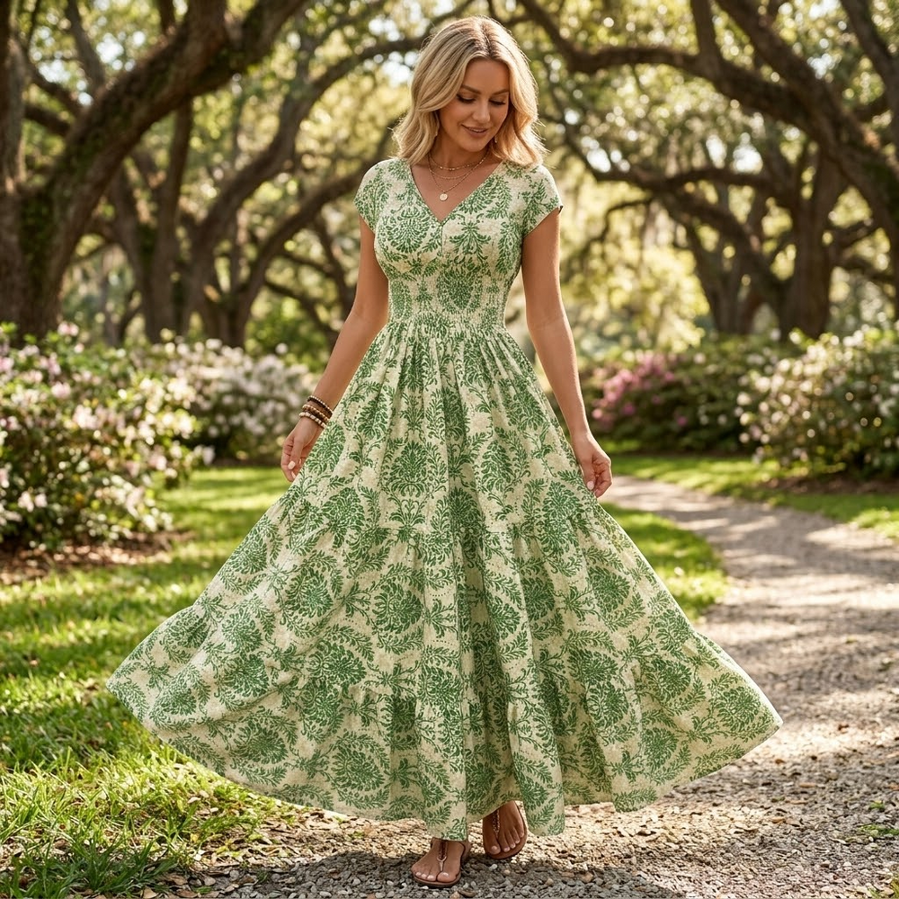 Florenza – Women's Smocked Floral Maxi Dress