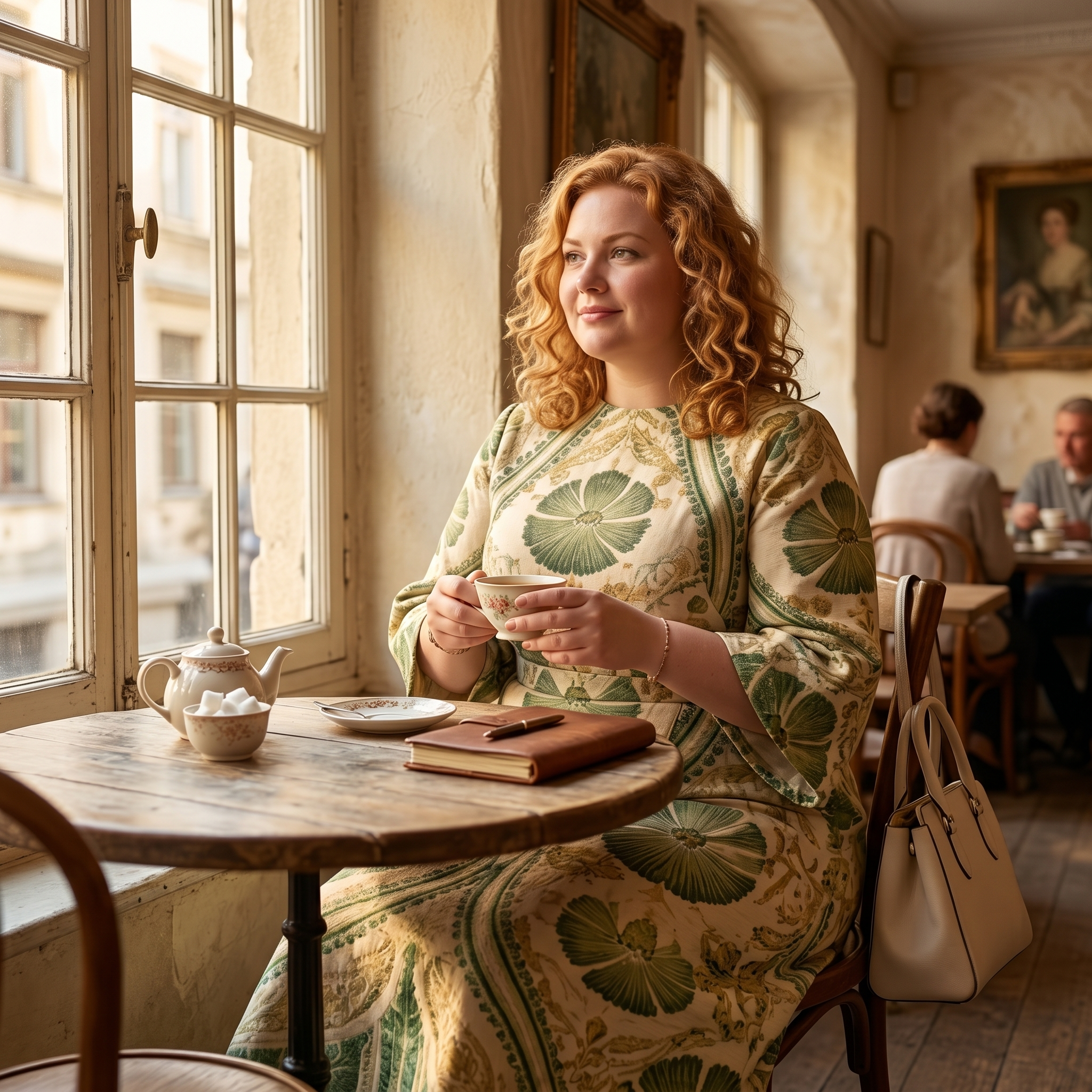 Serenza – Women's Vintage Tapestry Plus-Size Midi Dress
