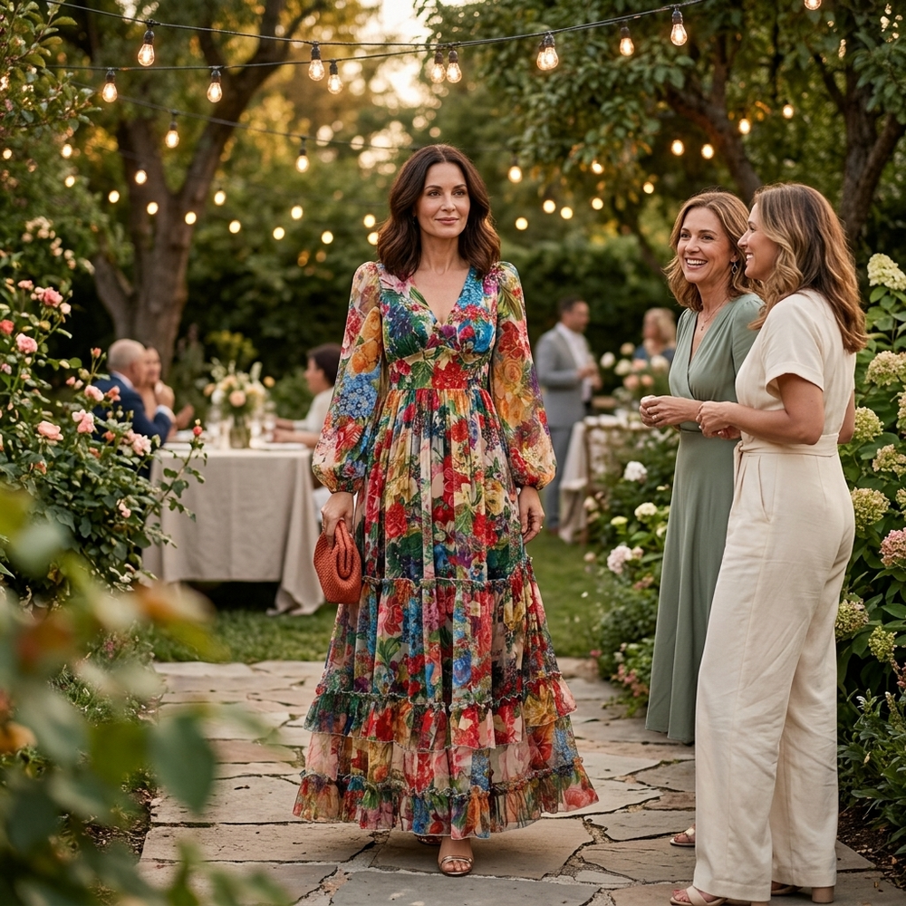 Floressa – Women's Tiered Floral Maxi Dress with Lantern Sleeves