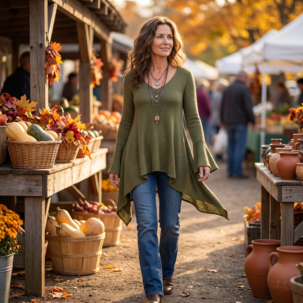 Lirelle – Women's Flowy Handkerchief-Hem Knit Tunic