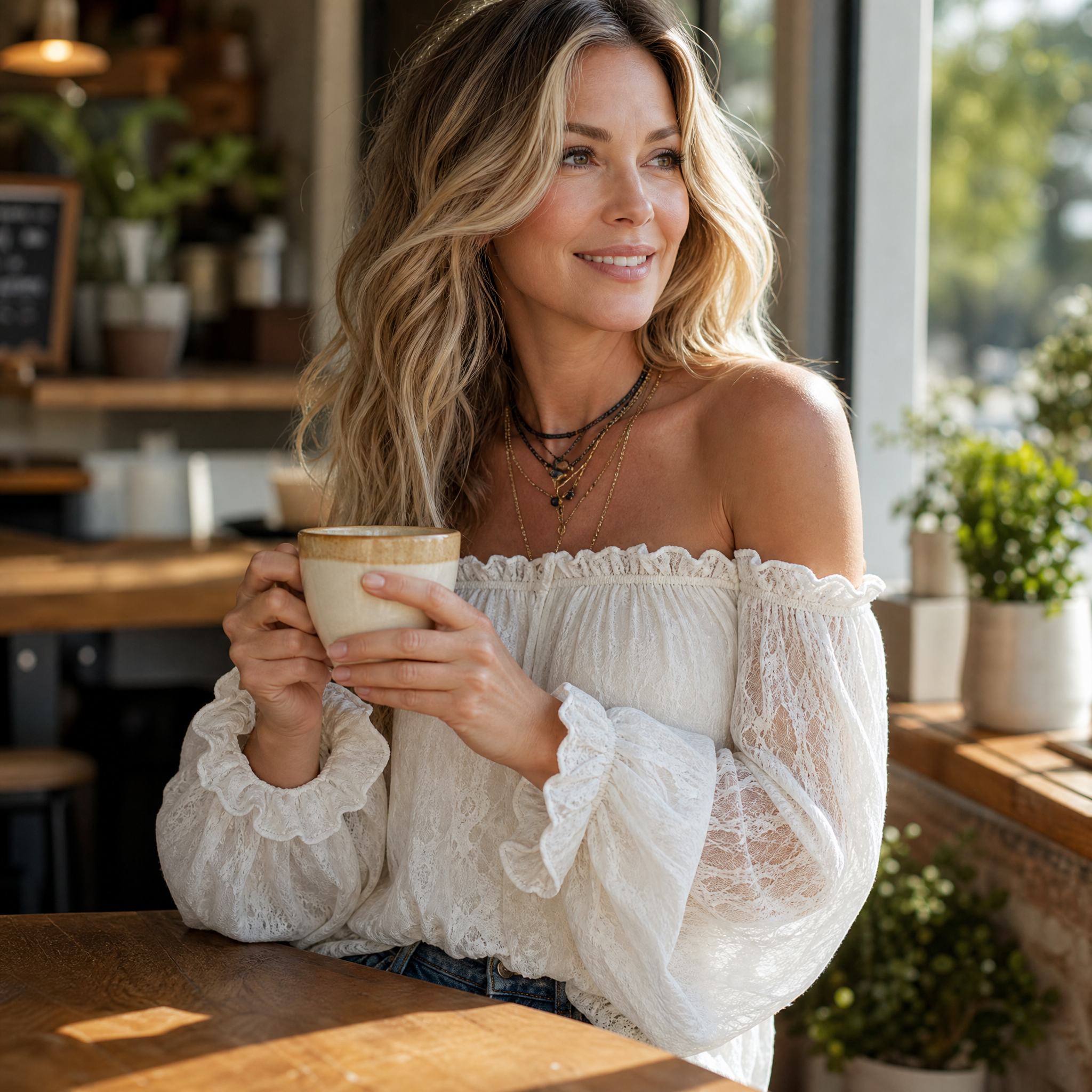 Veluna™ - Off-Shoulder Lace Blouse with Bell Sleeves
