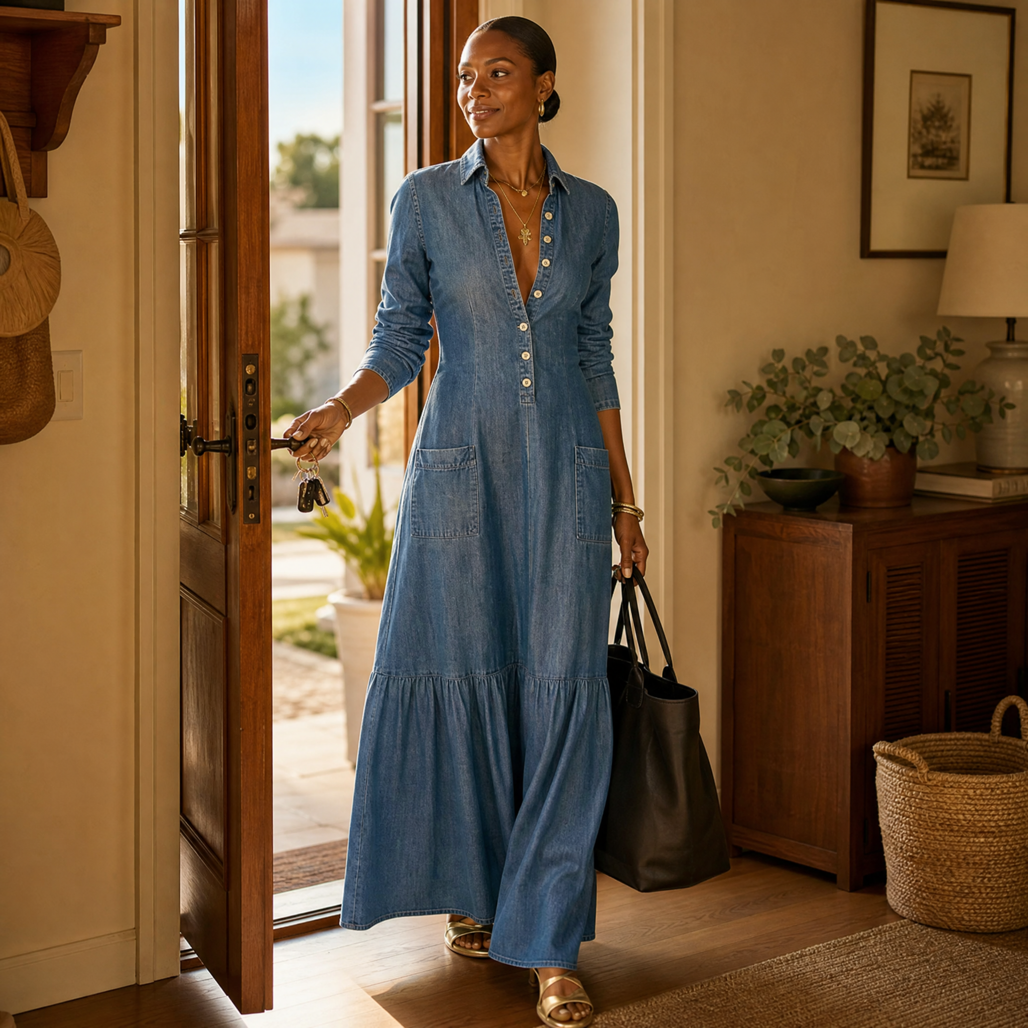 Mavira – Women's Soft-Touch Maxi Dress with Tiered Ruffle Hem