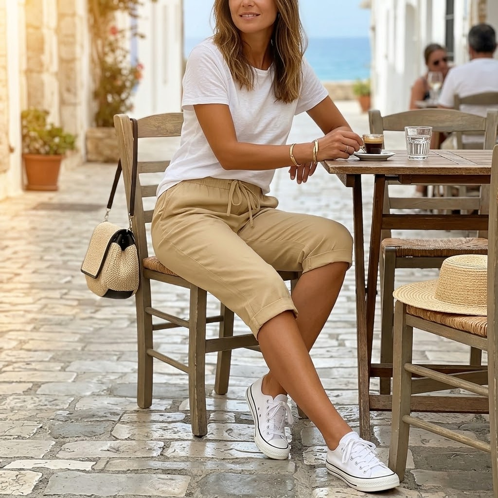 Solenna – Cotton-Linen Drawstring Capri