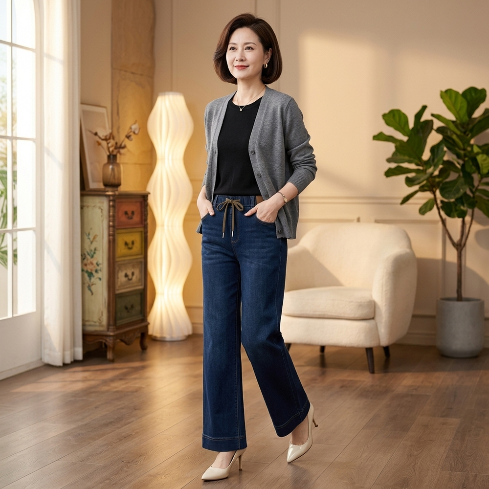 Velora – Drawstring Wide-Leg Comfort Jeans