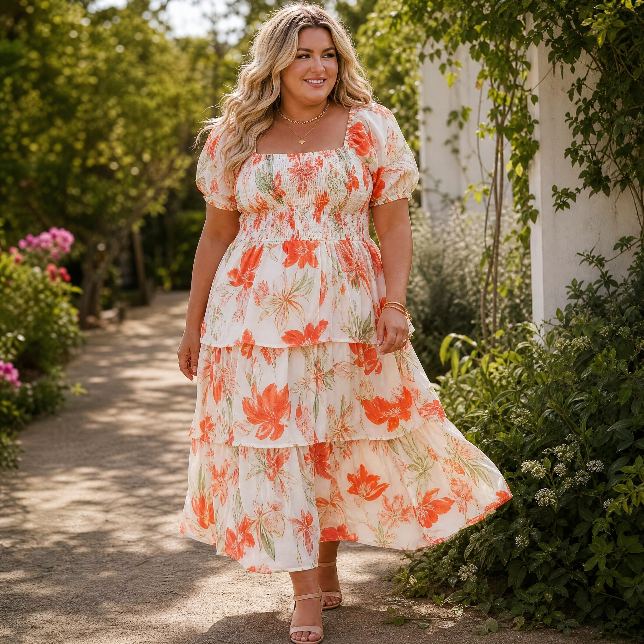 Florenza – Women's Smocked Square-Neck Floral Maxi Dress