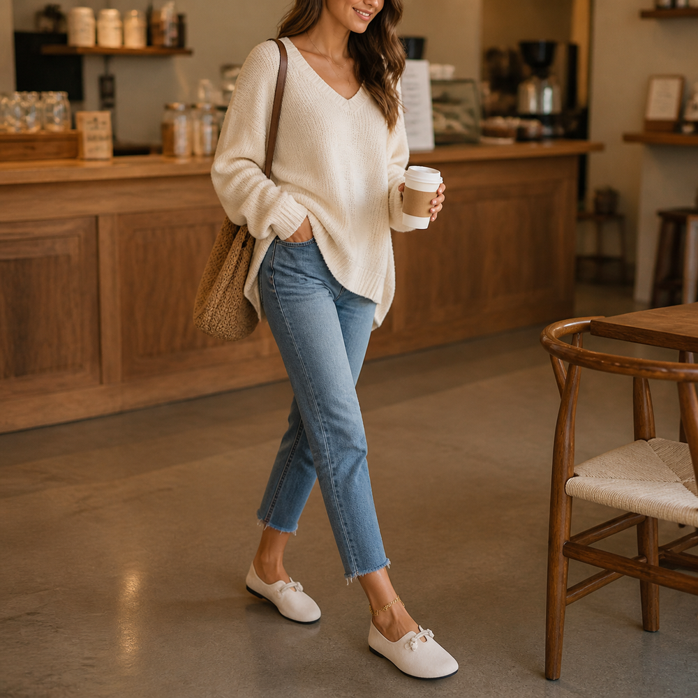 Sollea – Soft Suede Slip-On Flats with Rope Bow
