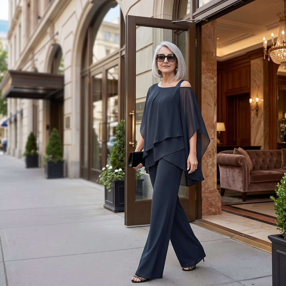 Élora – Women's Asymmetric Chiffon Two-Piece Set