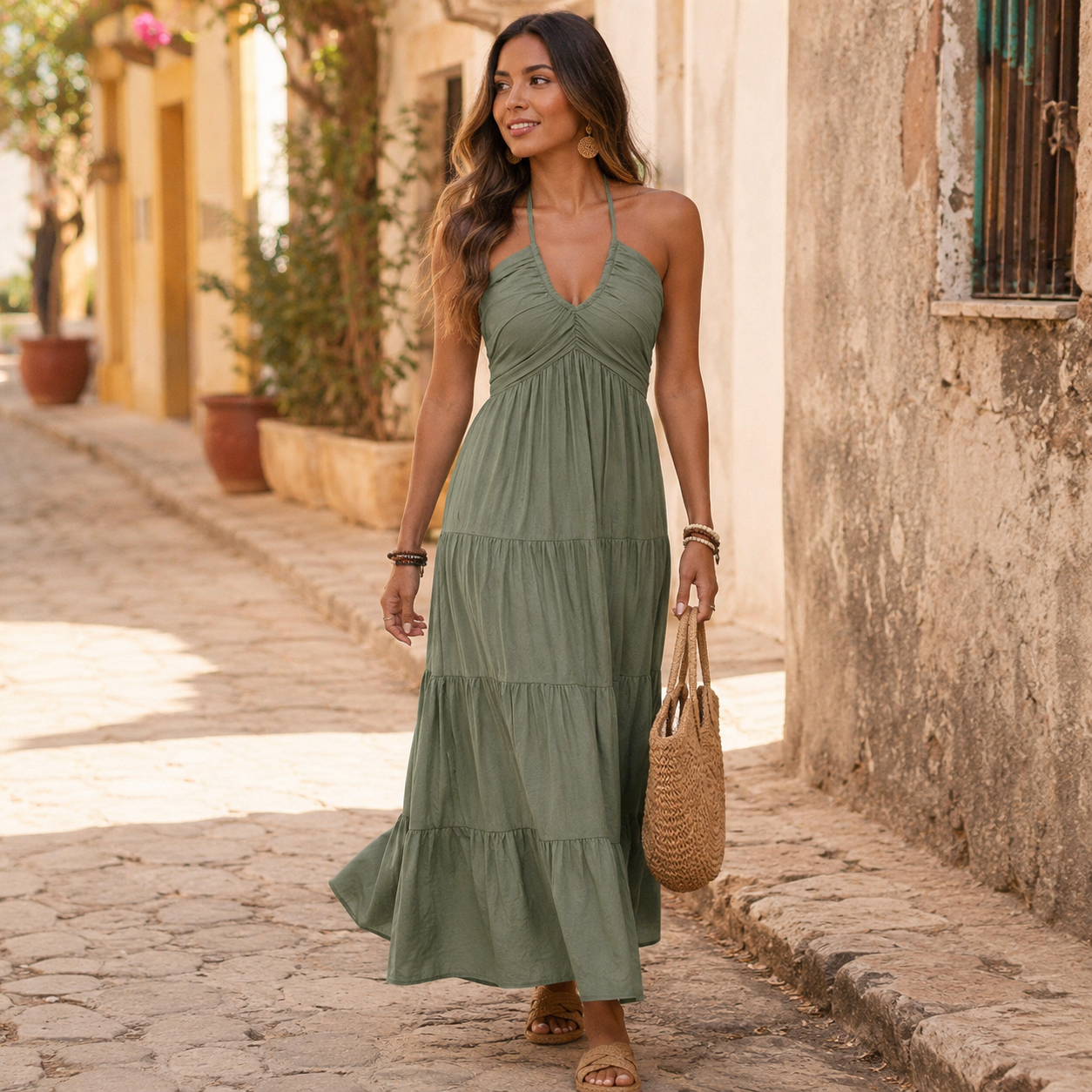 Solenne – Women's Flowy Halter Maxi Dress