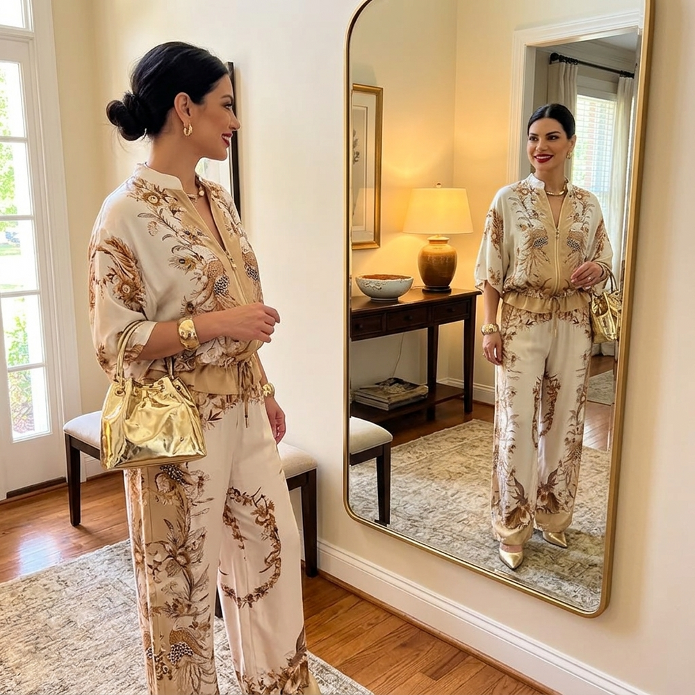 Vivara – Women's Floral Kimono Zip Up Set