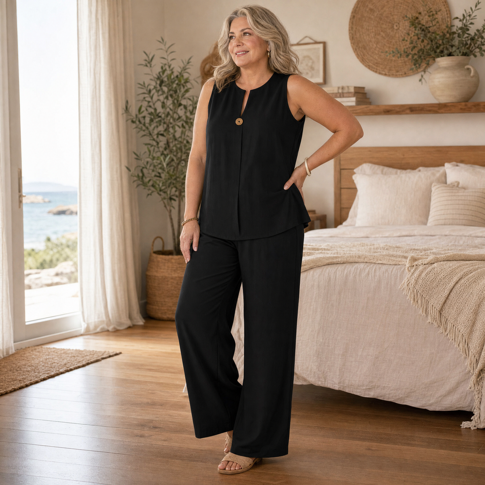Lunavia – Women's Sleeveless Linen Co-Ord Set with Wide-Leg Pants