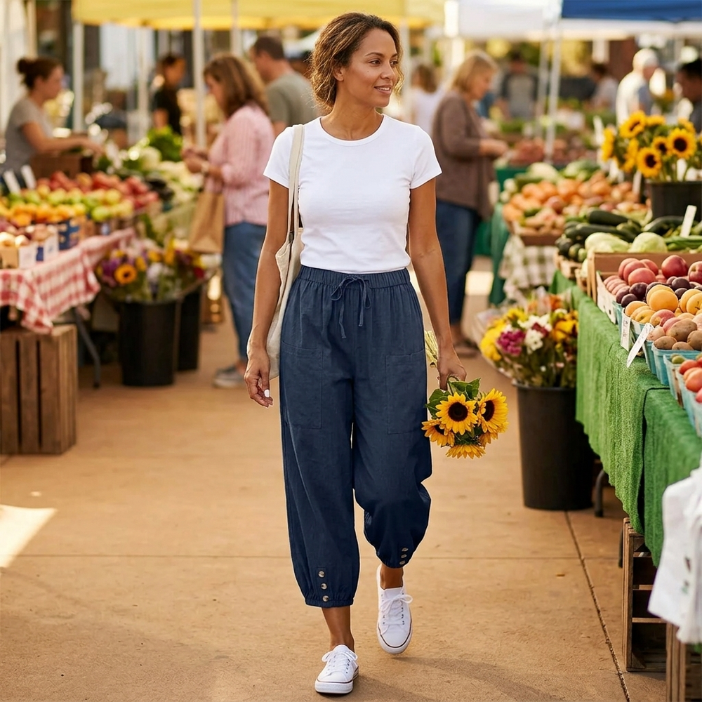 Brezia – Relaxed Fit Cotton Linen Capris for Women