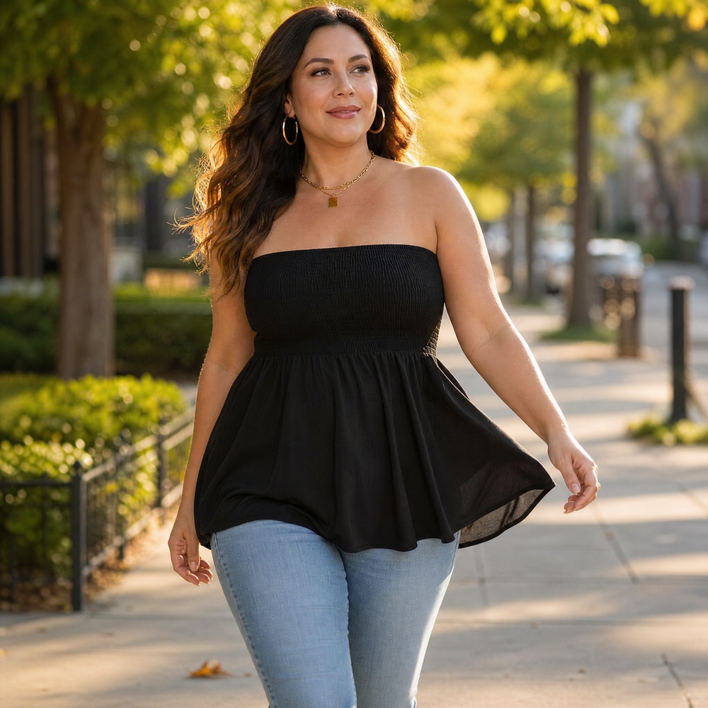 Vellora – Women's Strapless Smocked Babydoll Top