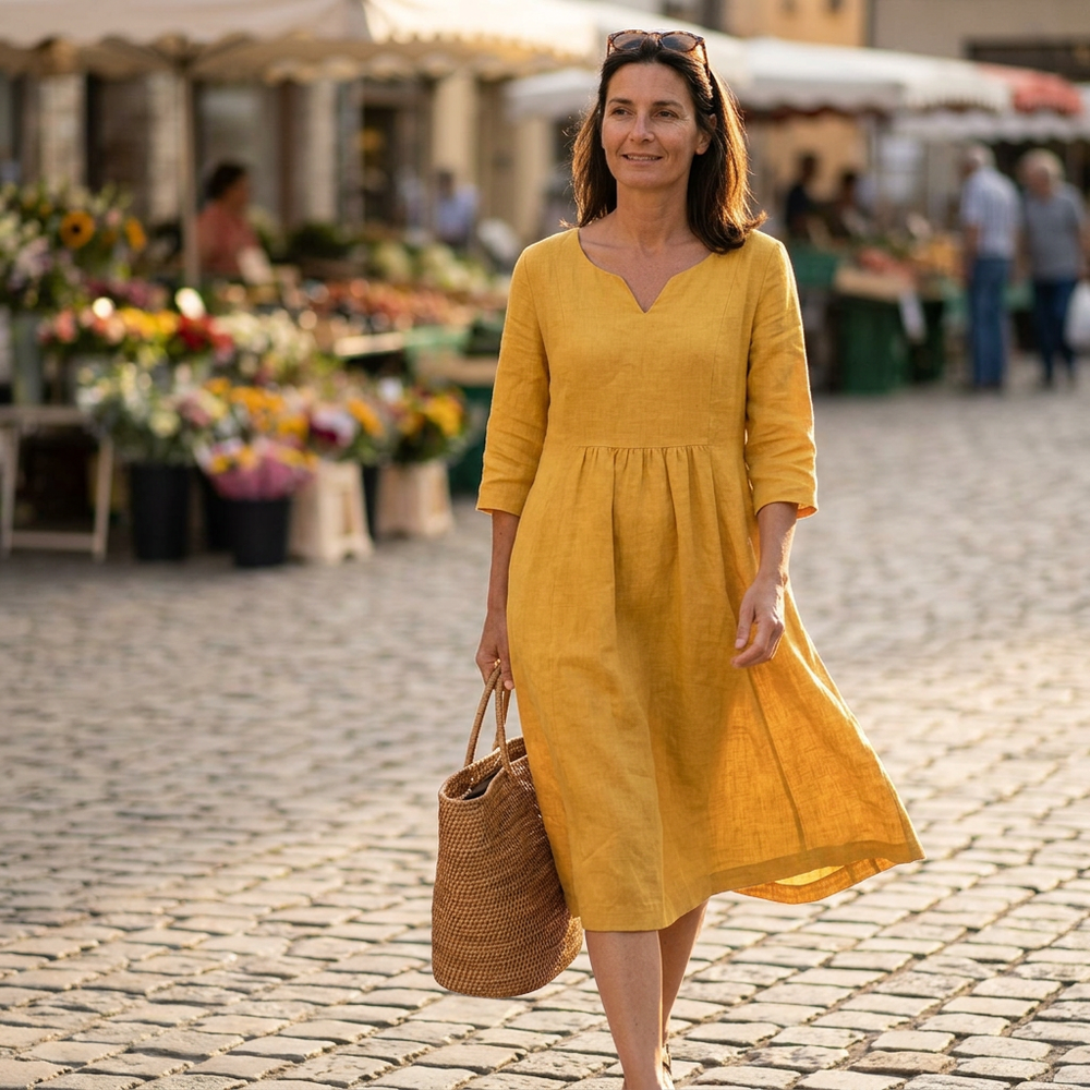 Solenne – Relaxed V-Neck Midi Dress
