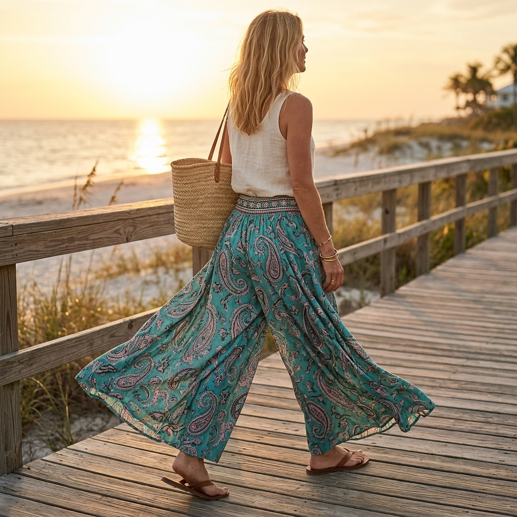Solara – Women's Flowy Paisley Palazzo Pants