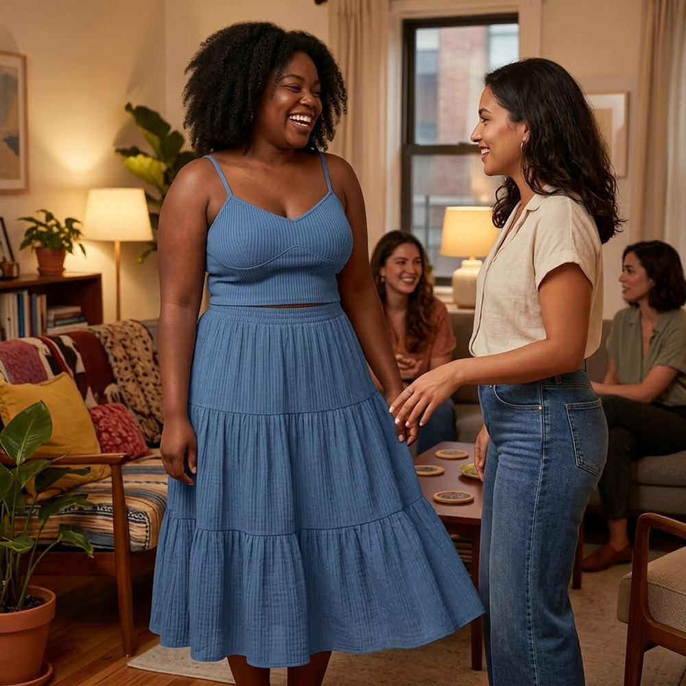 Solavie – Tiered Maxi Skirt and Cami Matching Set