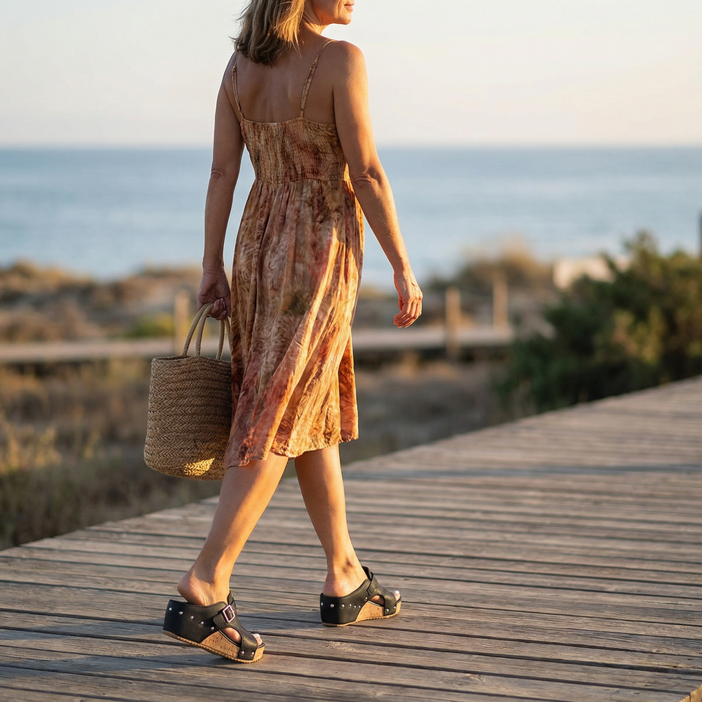 Solana – Retro Cork Wedge Sandals with Rivet Detail