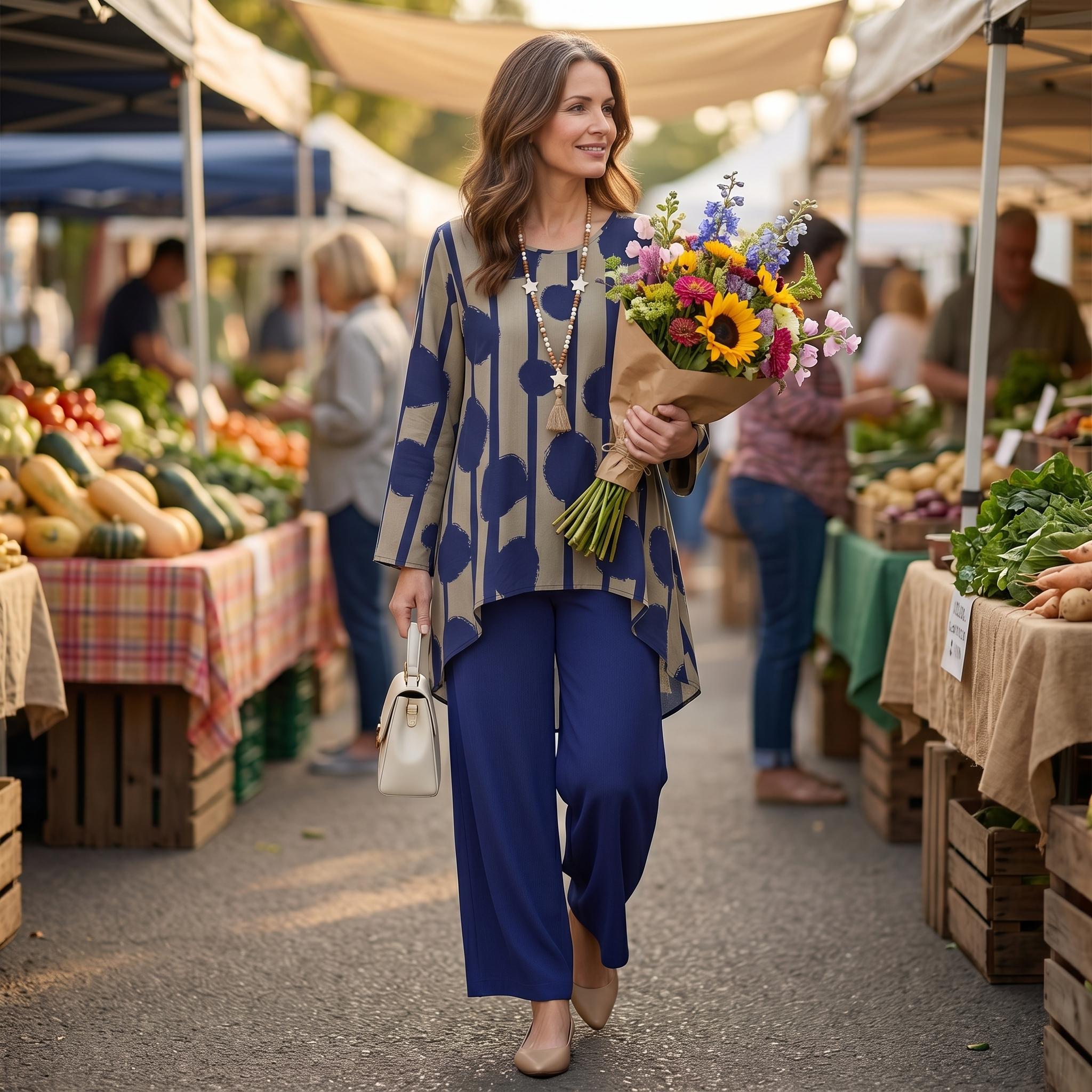 Vivelyn – Women's Bold Print High-Low Tunic & Wide-Leg Pants Set