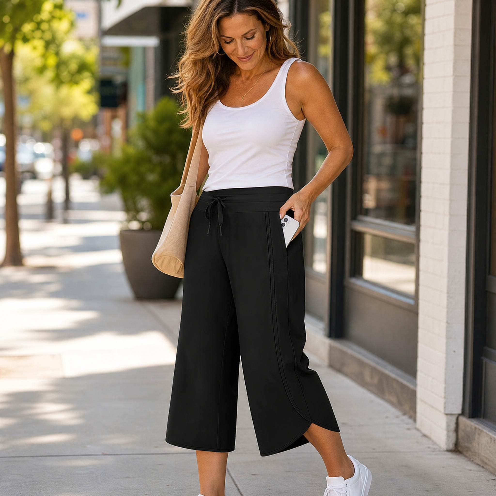 Lunavia – Women's Wide-Leg Tulip-Hem Capri Pants with Pockets