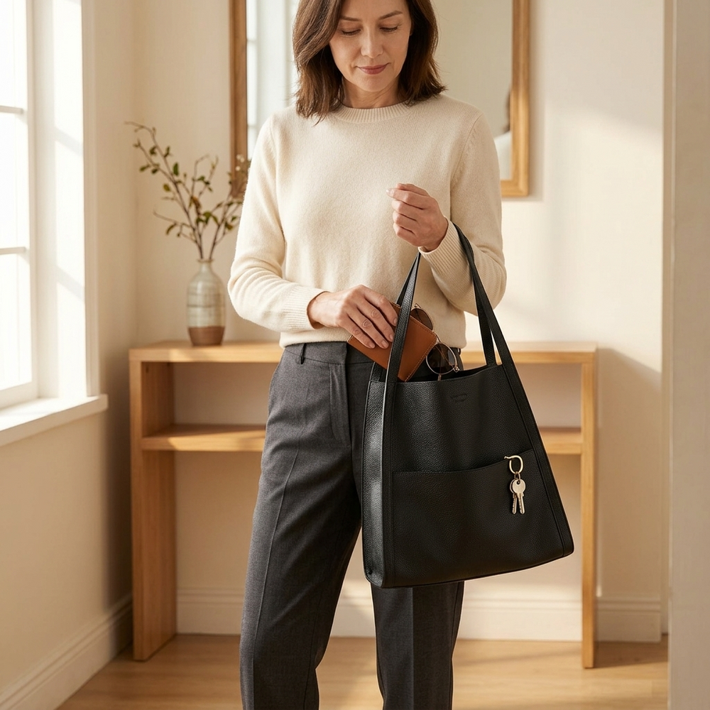 Tessara - Structured Pebbled Leather Tote Bag