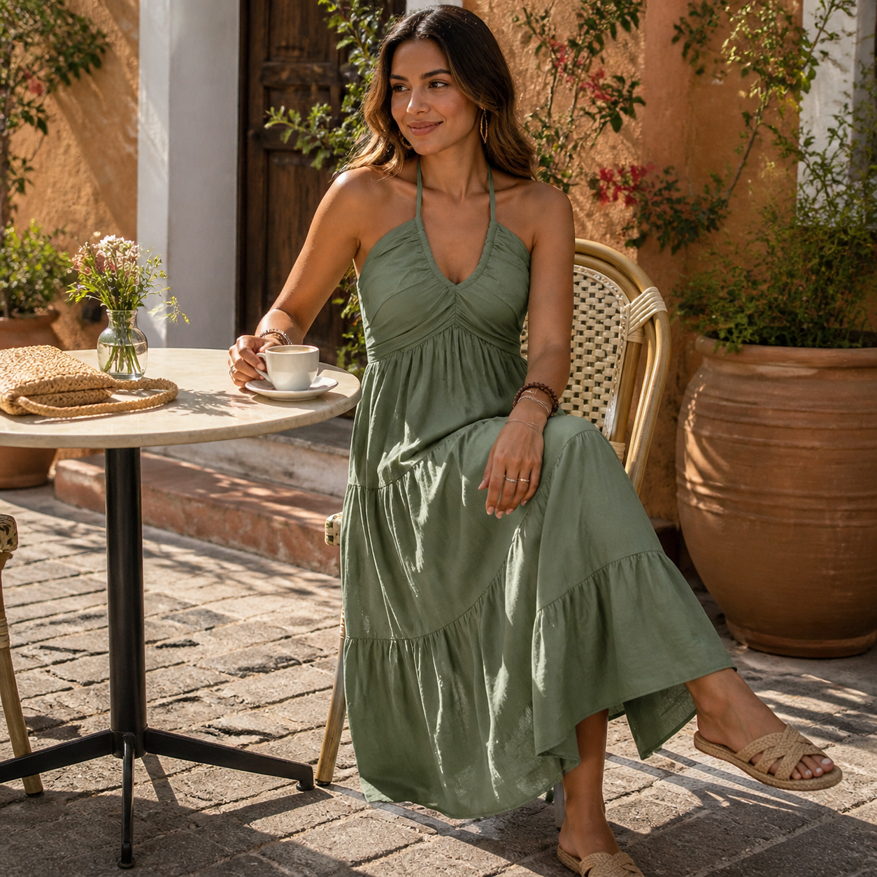 Solenne – Women's Flowy Halter Maxi Dress