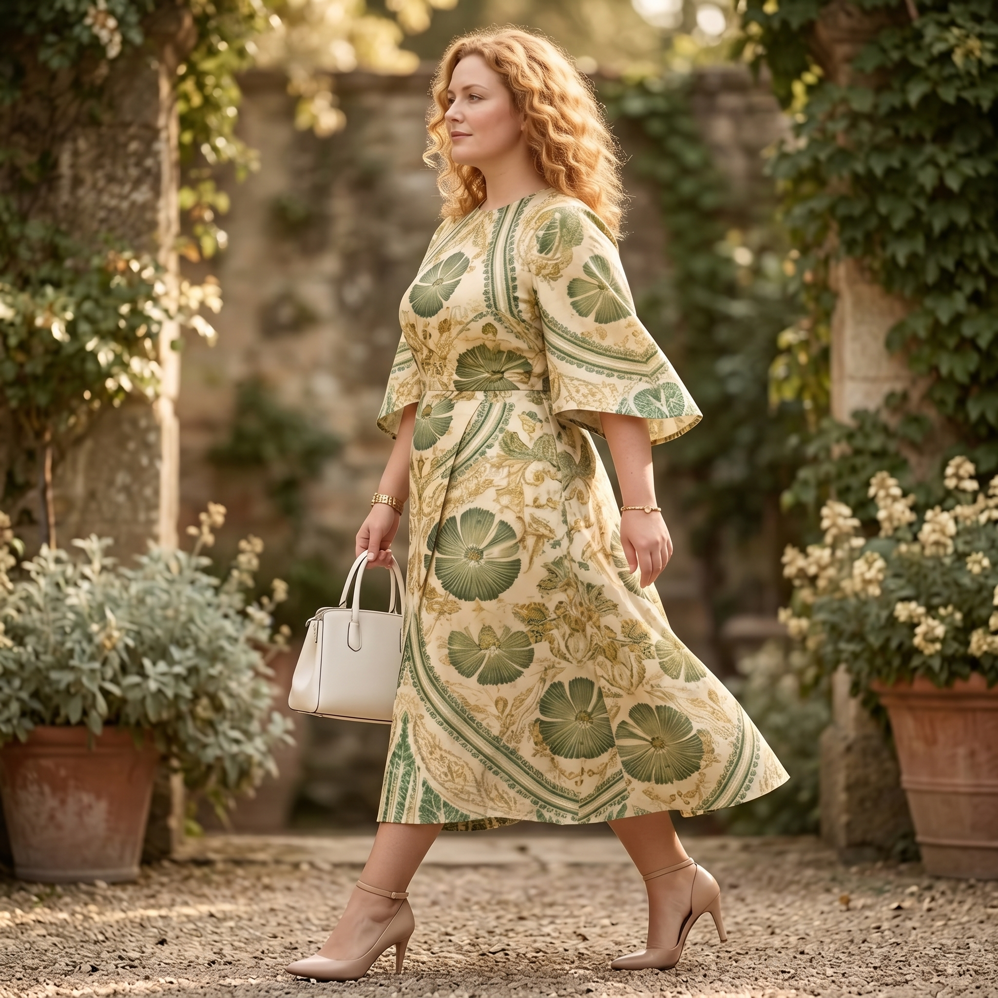 Serenza – Women's Vintage Tapestry Plus-Size Midi Dress