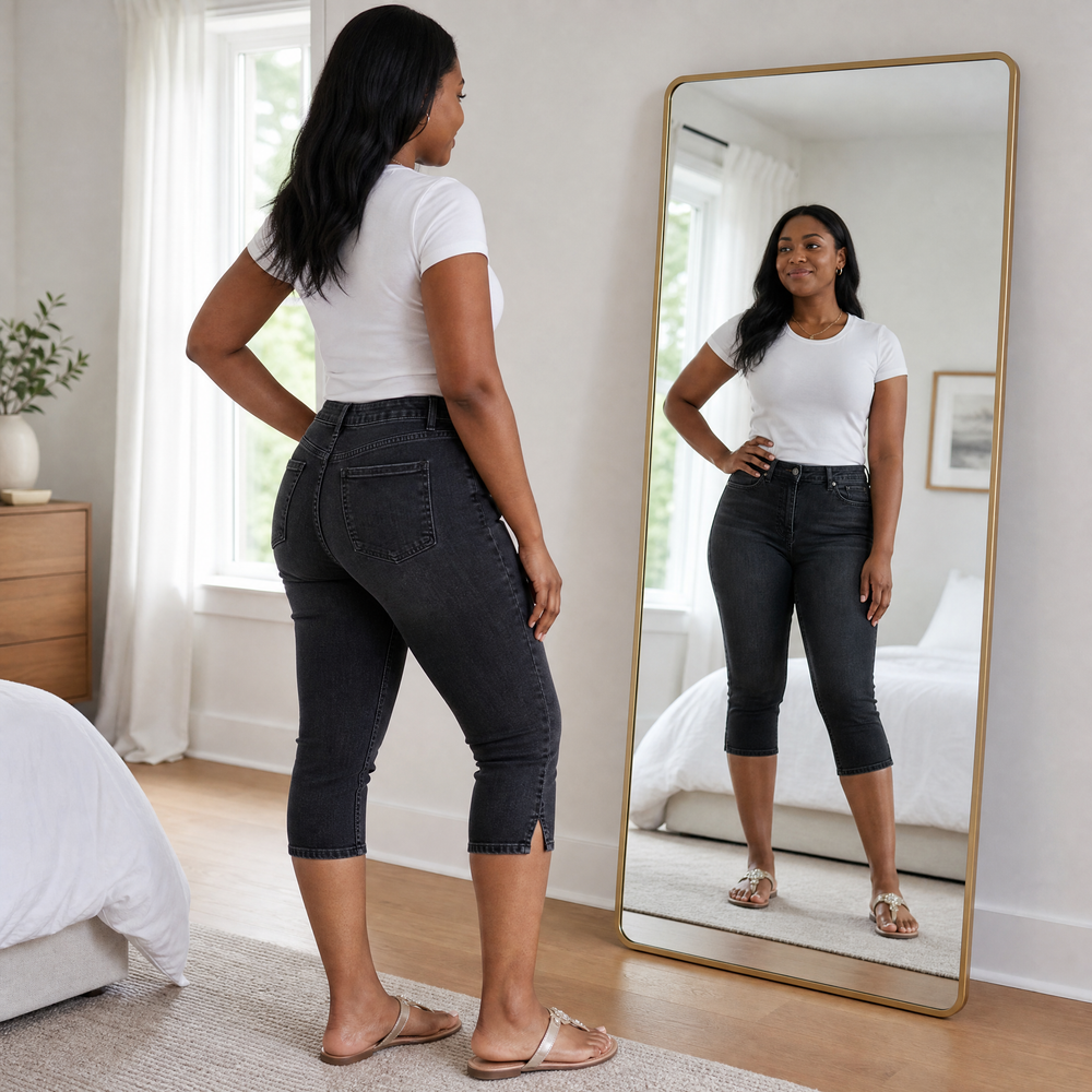 Curvella™ – Flattering High-Waist Stretch Denim Capris