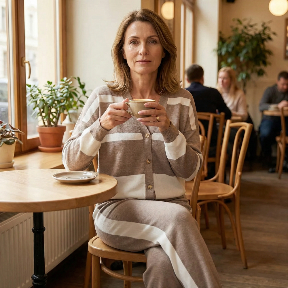 Lunessa – Striped Knit Cardigan and Pants Set