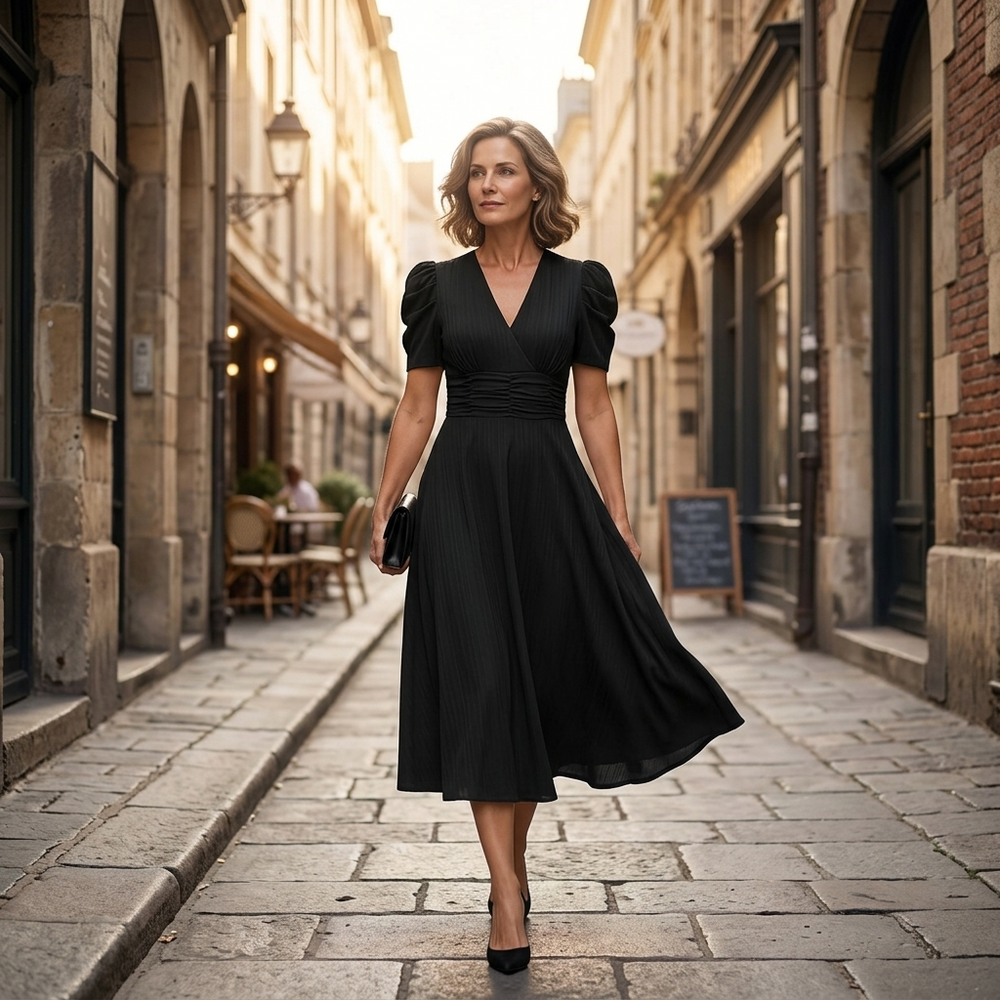 Vivella – Women's elegant puff sleeve midi dress