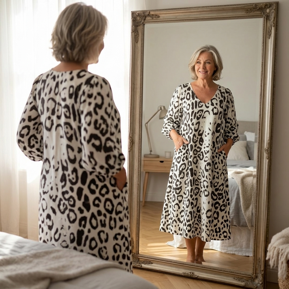 Vivara™ – Leopard Print V Neck Pocket Dress