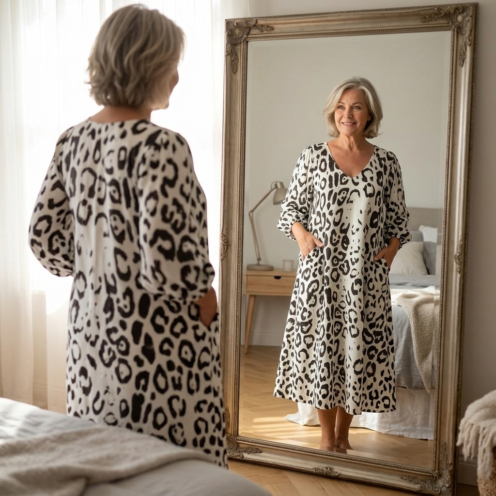 Vivara™ – Leopard Print V Neck Pocket Dress