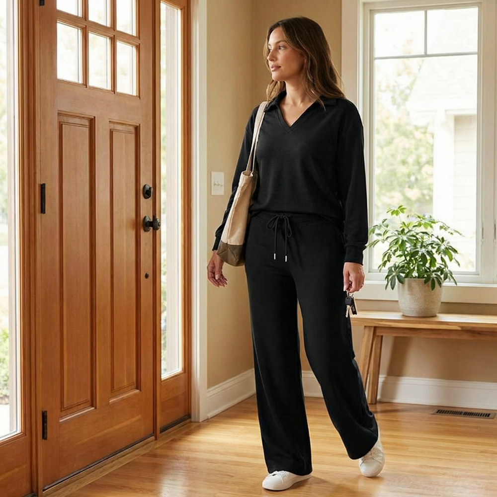 Velaire – V Neck Blouse and Wide Leg Pants Set