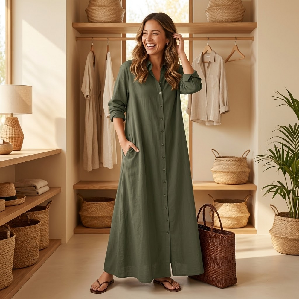 Marivelle – Women's Effortless Maxi Shirt Dress with Pockets