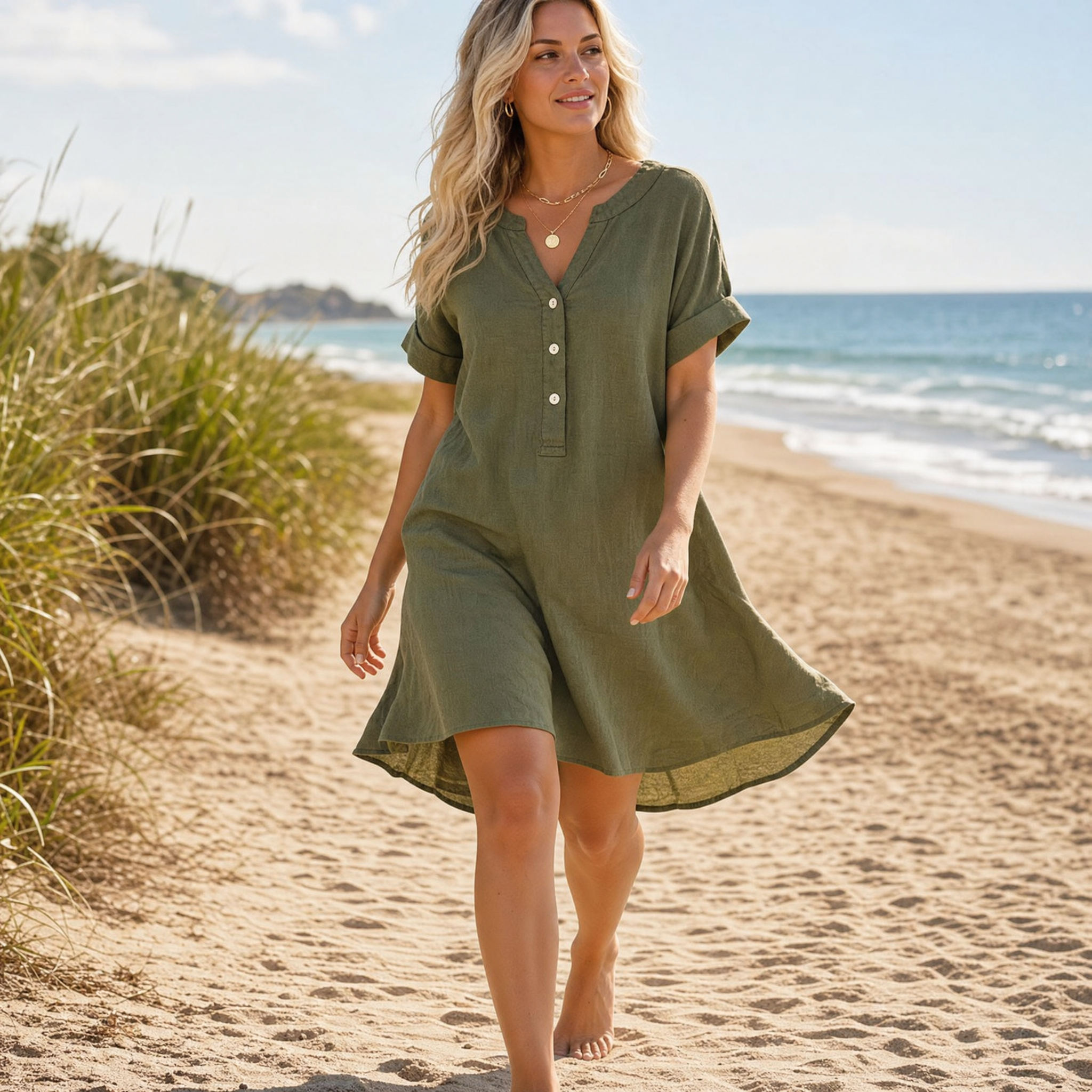 Sunhara – Women's Breezy V-Neck Boho Sundress with Pockets