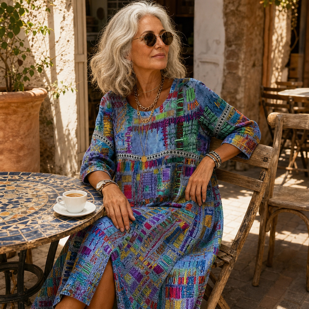 Tessara – Women's Painterly Patchwork Midi Dress